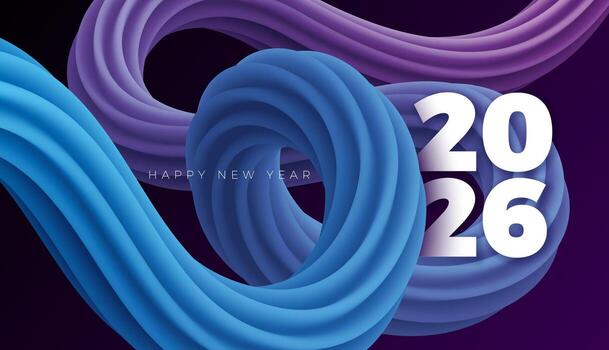 2026 contento nuevo año saludo tarjeta con vistoso resumen grunge ondulado efecto y tipografía número en negro antecedentes. Navidad fiesta diseño con para volantes, bandera, saludo tarjeta, celebracion vector