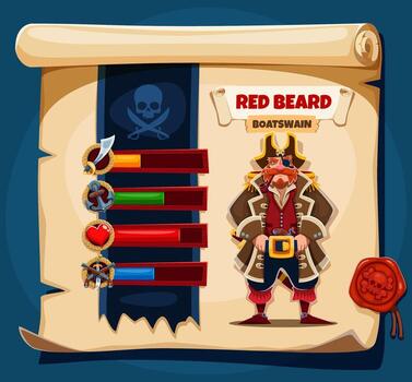 Pirate crew character options, game window scroll vector