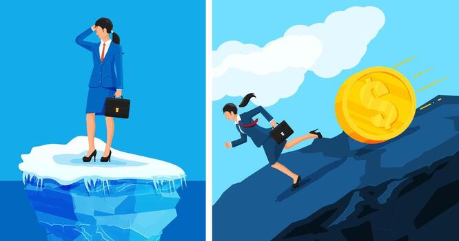 mujer de negocios en iceberg buscando oportunidades vector