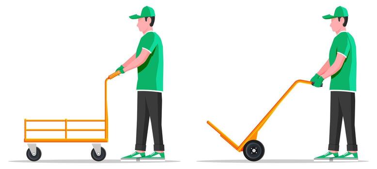 Men using hand carts for transportation vector