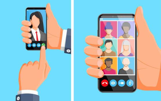 Mobile phones used for video conferencing vector