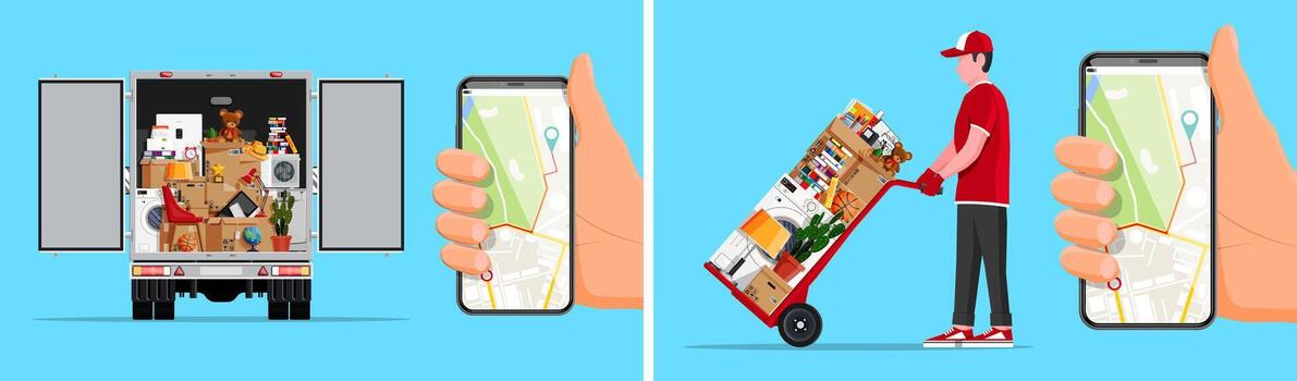Mobile app for moving services. vector