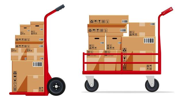 Red cart with stacked boxes vector