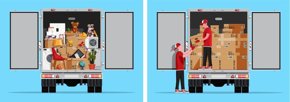 Delivery truck loading cargo with boxes vector