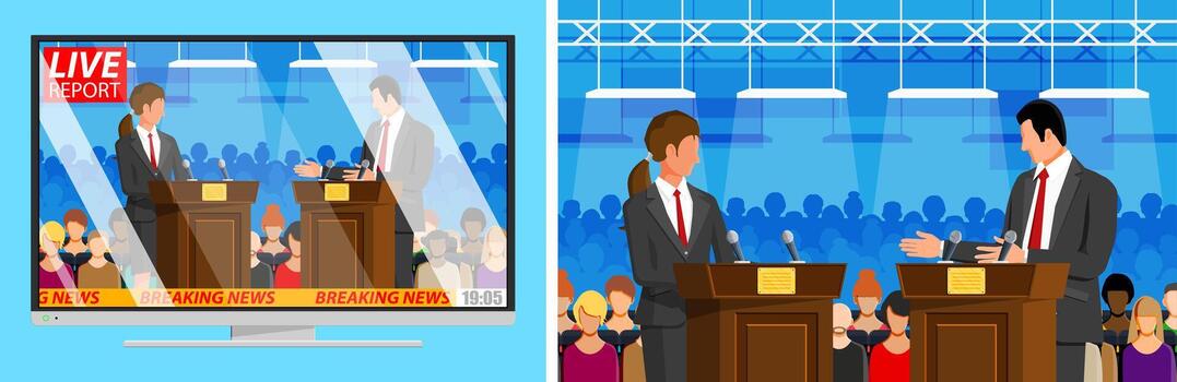 Debate scene with two candidates vector