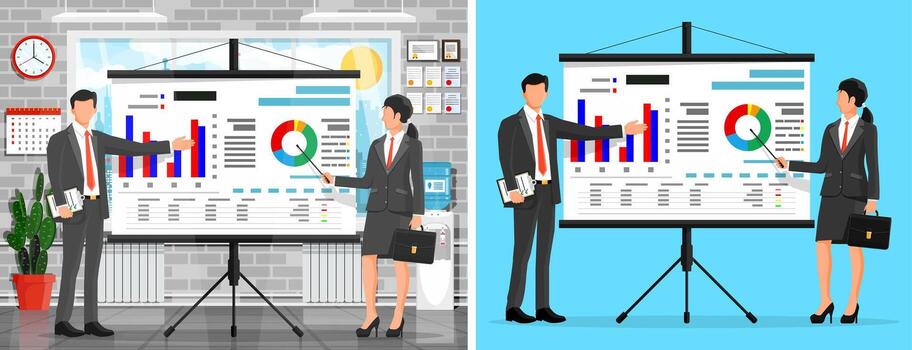 Business presentation with charts and graphs vector