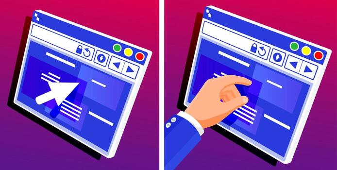 Hand interacting with a web browser interface vector