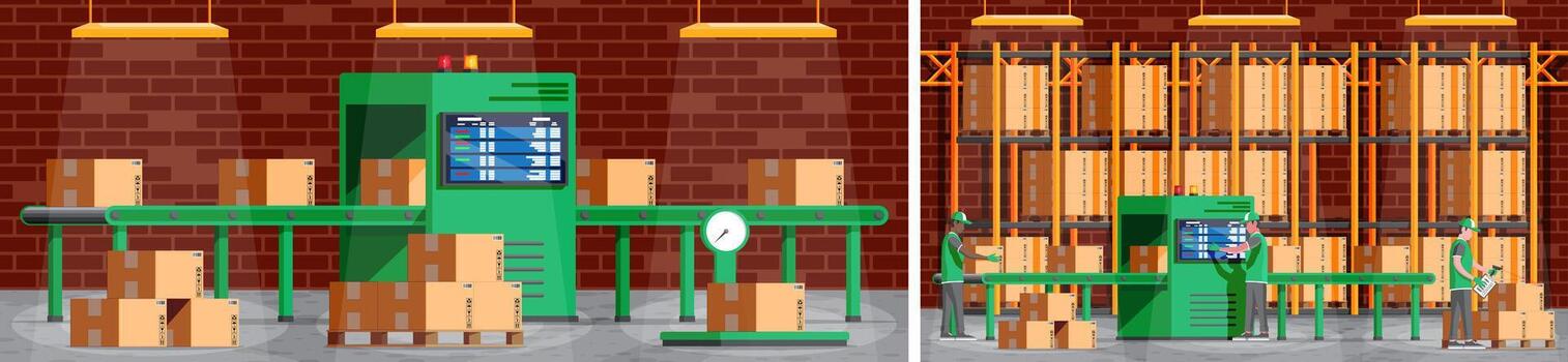 Automated packing and storage in a warehouse vector