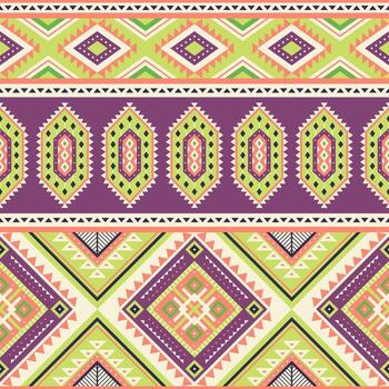 Tribal striped seamless pattern. Aztec geometric green violet background. Can be used in textile design, web design for making of clothes, accessories, decorative paper, wrapping, backpacks vector