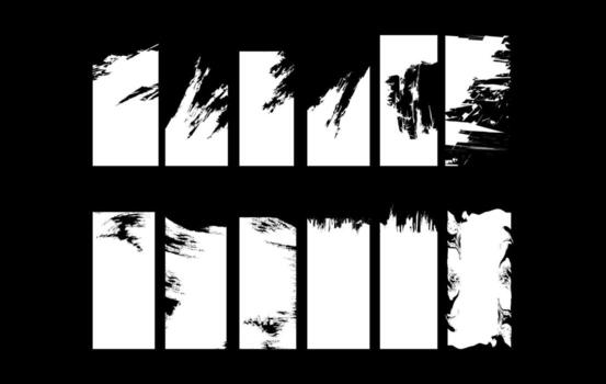 Set of abstract grunge brush stroke frames with distressed textures. Perfect for backgrounds, posters, flyers, and digital design projects. vector