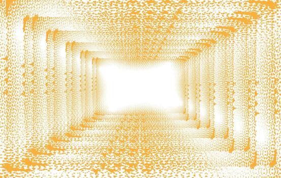 Abstract yellow halftone tunnel background with dotted perspective vector
