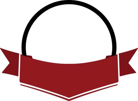 Black round empty frame with red ribbon without background. vector