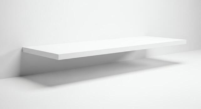 Architectural Simplicity A Clean White Floating Shelf with Subtle Gradients and Shadows photo
