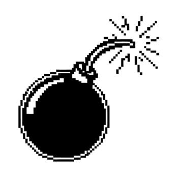 Pixel bomb icon with lit fuse retro explosive symbol in 8 bit for digital art, games, and app design vector