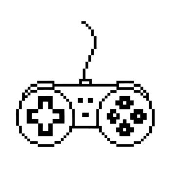 Retro pixel art game controller with wire, classic joystick for games, digital entertainment and technology icon vector
