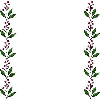Vertical border with repeating branches of red berries and green leaves on a white background. vector