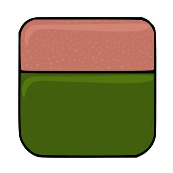 Minimalist illustration of a rectangular object with rounded corners, featuring a textured salmon pink top layer and a solid dark green bottom layer, separated by a thin black line. vector
