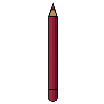 A simple illustration of a deep red lip pencil with a sharpened tip and a golden brown wood casing, set against a clean white background. vector