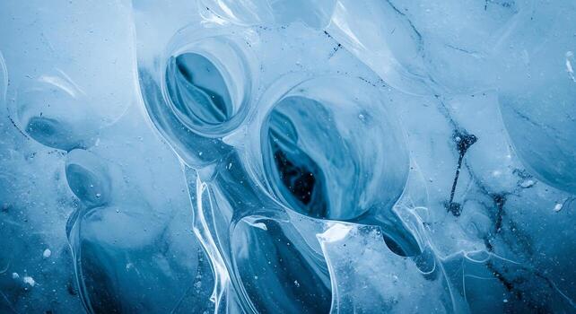 Close-up macro view of detailed horizontal ice texture and patterns cool blue tones photo