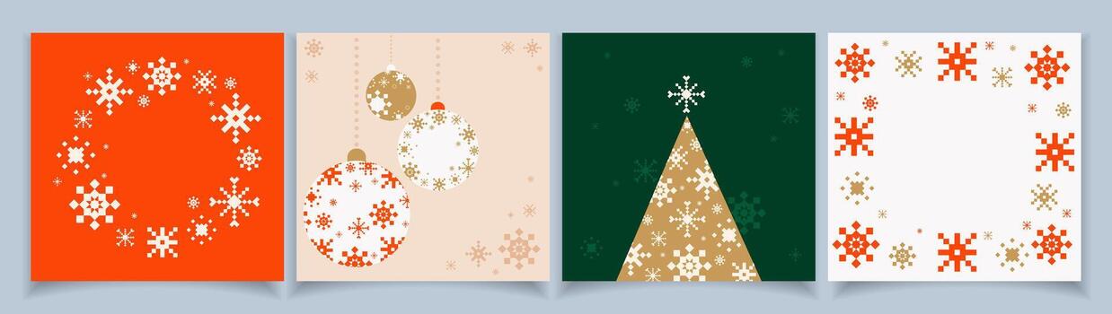 alegre Navidad y contento nuevo año cuadrado saludo tarjeta modelo conjunto en Arte Nouveau estilo. Navidad antecedentes con resumen invierno elementos y formas para cubiertas, carteles, invitaciones, huellas dactilares. vector