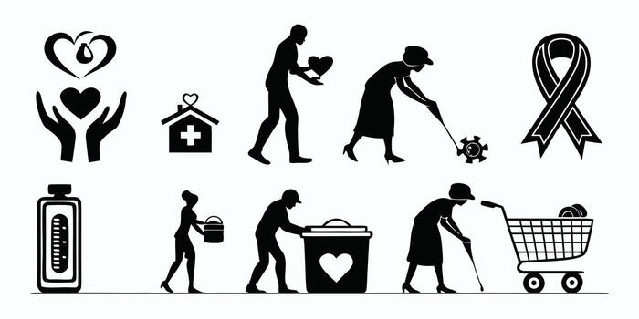 Silhouettes of people and objects in various stages of life vector