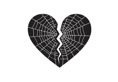 A broken heart with a spider web in the middle vector