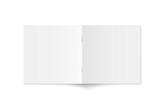 mockup of white paperback square magazine spread cover isolated. Realistic softcover book, brochure or booklet template opened on white background. 3d illustration vector