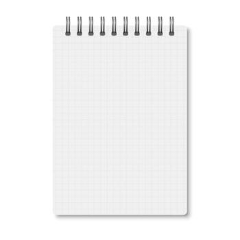 White realistic a6 notebook opened with soft shadows vector