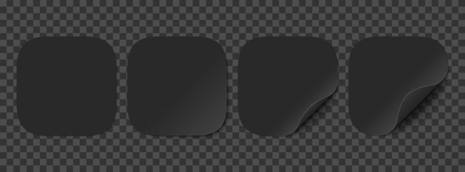 set of black paper squircle stickers isolated on background. Realistic square stickers curved with black corner vector