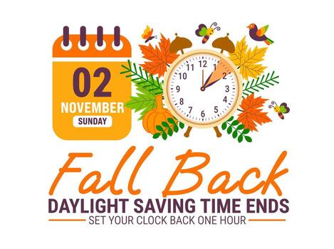 Fall Back. daylight saving time ends 2025 background or banner design template. Daylight Saving Time is Over. The clock turns back one hour on November 2, 2025. vector