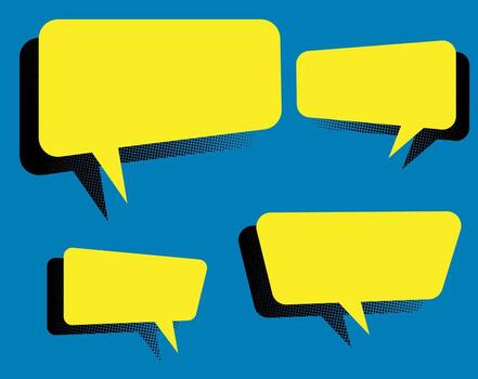 Set of speech bubbles yellow color with halftone gradient shadow background illustration. Design elements of pop art cartoon balloon speech design. vector