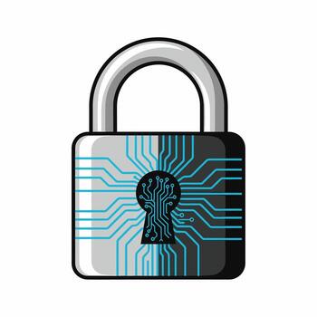 Digital Security Padlock with Circuit Board Keyhole. vector