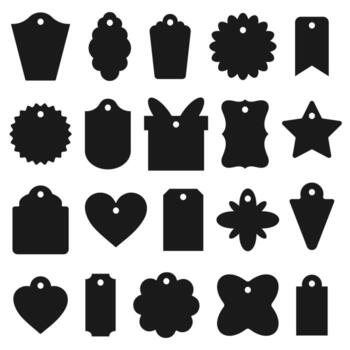 Collection of black gift tag silhouettes in various shapes. Perfect for label, sticker, and decorative design. vector