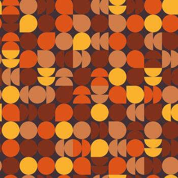 resumen retro sin costura modelo con geométrico círculos en calentar otoño colores. de moda antecedentes para textil, fondo de pantalla, y diseño. vector