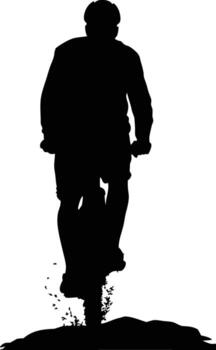 Silhouette of a person riding a bicycle viewed from behind isolated on white background vector