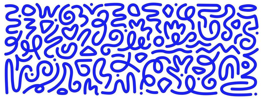 dibujado a mano garabatear sin costura modelo bandera con resumen elementos en brillante azul minimalista estilo vector