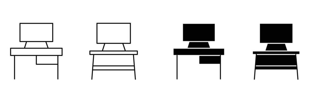 Computer desk icon set isolated on white background for office or home use vector