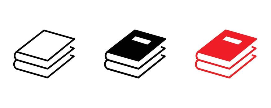 apilar de libros icono conjunto en blanco, negro, y rojo aislado en blanco antecedentes vector