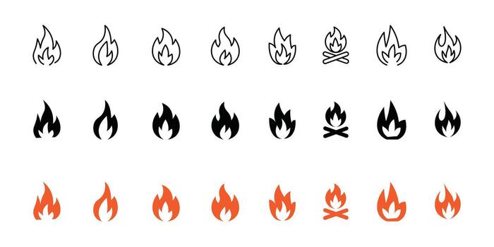 Collection of fire flame isolated on white background for design use vector