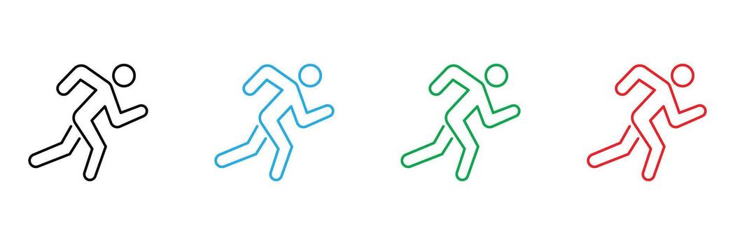 Running man isolated on white background in outline with different colors vector