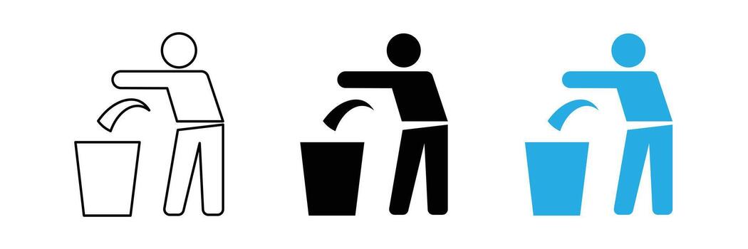 Man throwing garbage in the trash can isolated on white background vector