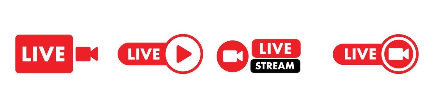 Set of live streaming icons isolated on white background for online broadcasting vector