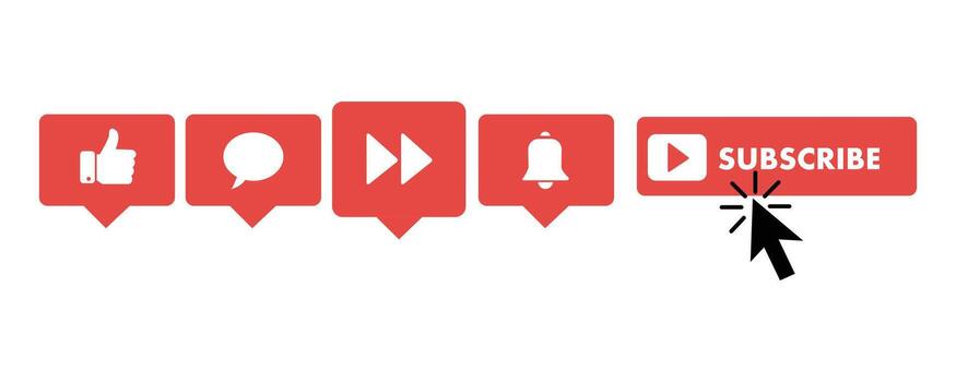 Social media notification button set isolated on white background for channel promotion vector