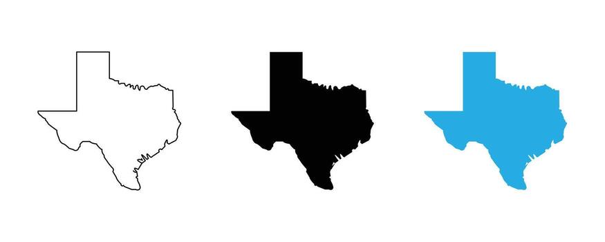 Texas map isolated on white background in outline, solid, and blue color vector