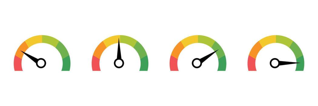 Speedometer gauge set isolated on white background for measuring performance level vector