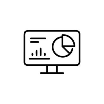 A black and white line icon of a computer monitor vector