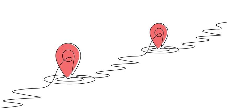 continuo línea Arte mapa alfiler con camino - minimalista viajar, ubicación, y navegación concepto vector