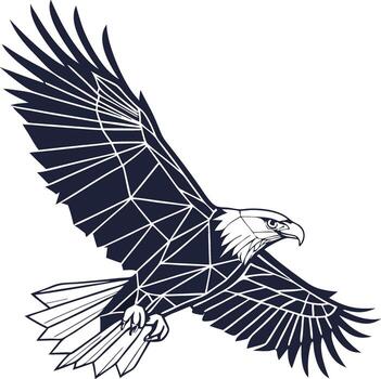 un geométrico águila se eleva con abierto alas, representado en un sorprendentes monocromo diseño con agudo líneas y anglos vector