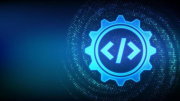 Software development icon made with binary code. Devops. Agile development optimization. Software development practices methodology. Digital code background with digits 1.0. Illustration. vector