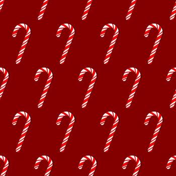 Seamless pattern of Christmas red and white striped sugar cane placed diagonally on a red background vector